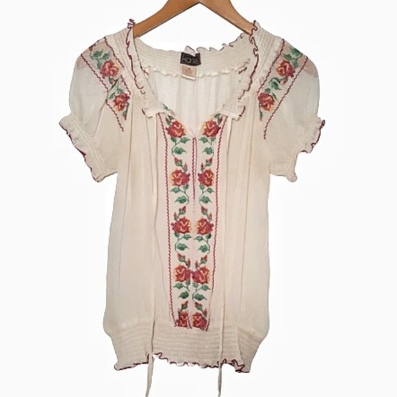 Vintage Tops - Vintage Embroidered Peasant Blouse S/M